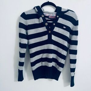 Vineyard Vines Women's Navy and Gray V-Neck Sweater